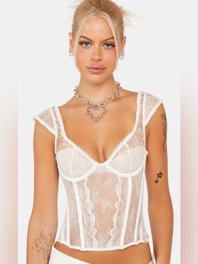 Sheer Lace Bodysuit in White - Women's Intimates